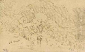 A donkey at a watering hole by Theodore Rousseau