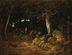 Le chne de roche, Fort de Fontainebleau by Theodore Rousseau