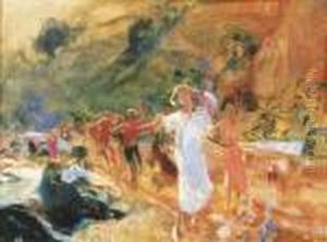 Sulla Spiaggia Di Capri by Plinio Nomellini