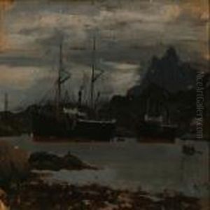 Loch Scene With Moored Steamers
