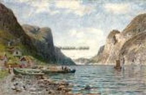 Ved Bryggen Olje Pa Lerret by Adelsteen Normann