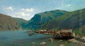 Folkeliv I Fjorden Olje Pa Lerret