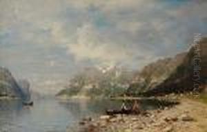Fjord Landscape Withfishermen 1878 by Adelsteen Normann