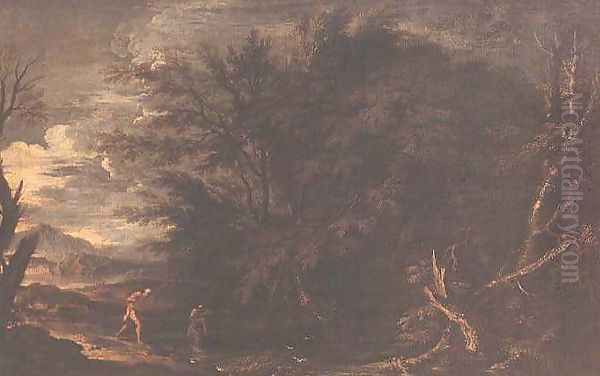 Landscape with Mercury and the Dishonest Woodman, c.1650 by Salvator Rosa