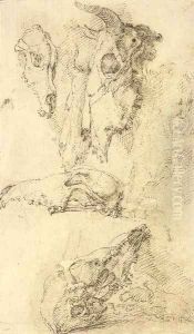 Three ox skulls and three horse skulls by Salvator Rosa