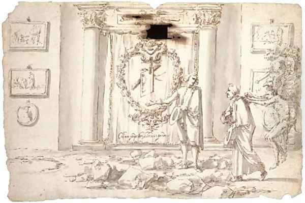 Allegory of a young artist A young man led across rocky terrain towards an altar flanked with pictures dedicated to Painting - view 1