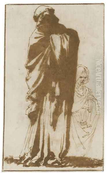 Two women wearing long cloaks - view 1