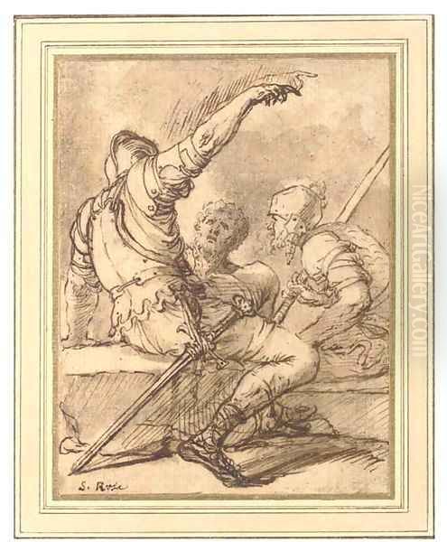 Three soldiers in conversation - view 1
