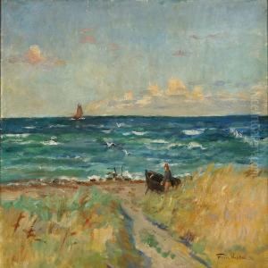 Coastal Scene From Skagen With A Fisherman by Poul Friis Nybo