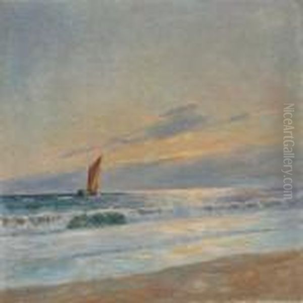 Seascape With Sailing Ship In The Sunset - view 1