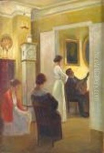 Interior Scene With Women And A Mandolin Player by Poul Friis Nybo