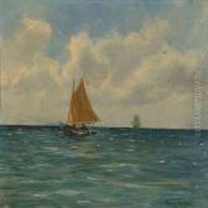 Seascape With Sailing Ships On Open Sea by Poul Friis Nybo