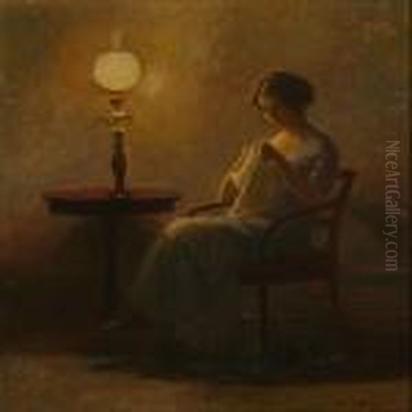 Interior With Asewing Woman - view 1