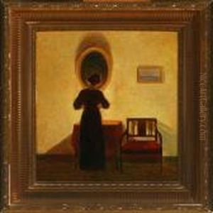 Interior With Woman By Mirror by Poul Friis Nybo