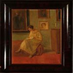 An Interior With A Sewing Woman by Poul Friis Nybo