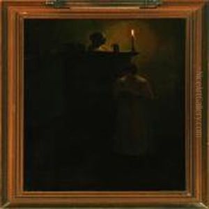 Interior With A Reading Woman Standing By A Secretaire