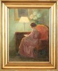 A Reading Woman By The Lamp by Poul Friis Nybo
