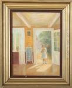 Young Girl Standing In An Open Door
