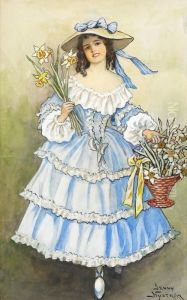 Flicka Med Blomsterkorg by Jenny Nystrom