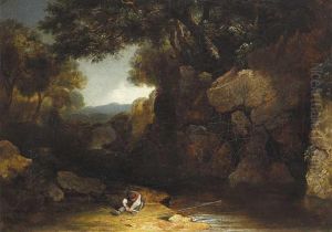 Figure Fishing By A Wooded Stream by James Arthur O'Connor