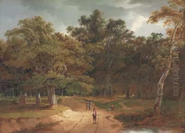 A Forest Landscape With Figures On The Path, A Woman Resting Beyond - view 1