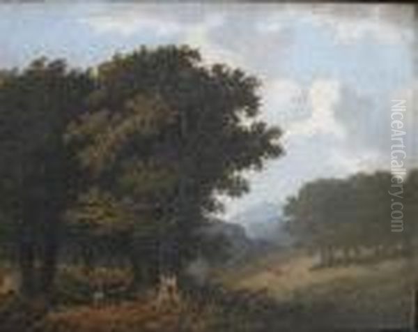 Figure On A Wooded Path In A Landscape Oil On Panel - view 1
