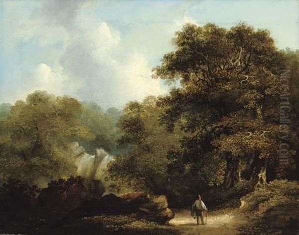 Wooded River Landscape With A Figure In The Foreground - view 1