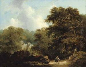 Wooded River Landscape With A Figure In The Foreground by James Arthur O'Connor