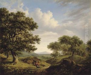 Wooded Landscape With A Figure Resting By A Path In The Foreground by James Arthur O'Connor