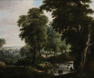 Figures In Wooded River Landscape by James Arthur O'Connor