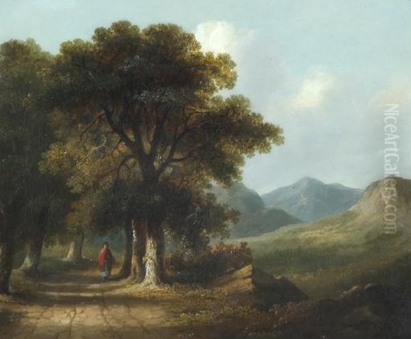 Woman In Red Shawl On Rural Path - view 1
