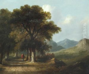 Woman In Red Shawl On Rural Path