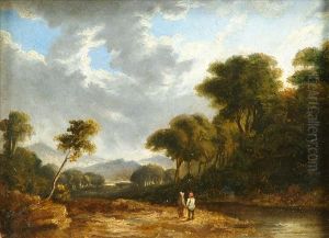 Attributed To James Arthur O'connor River Landscape With Figures