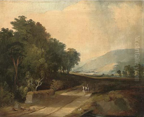 A Horse And Cart On A Track In An Extensive River Valley - view 1