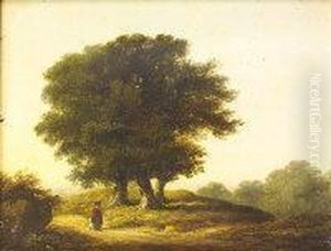 Landscape With Trees And Figures Walking Along A Lane by James Arthur O'Connor