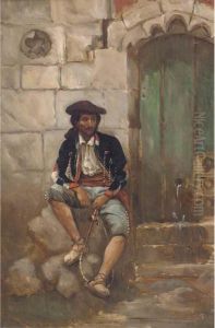 A Figure Seated By A Doorway A Figure Seated By A Doorway