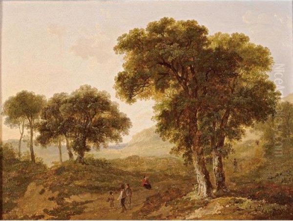 A Wooded Landscape With Figures On A Path - view 1