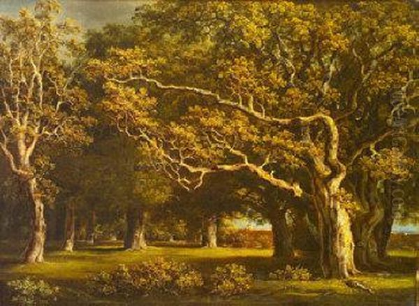 Wooded Landscape With Figure Looking Over A Wall - view 1