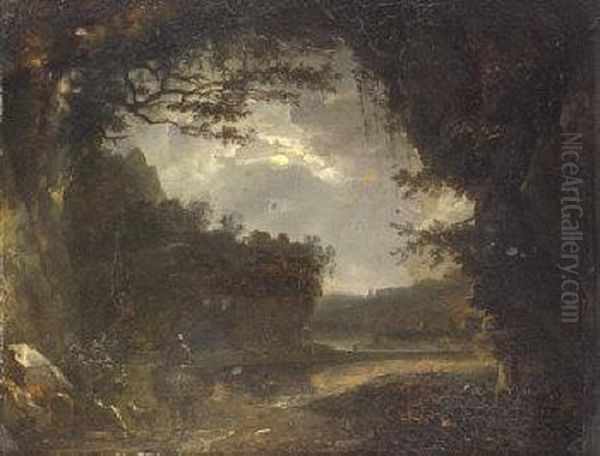 Traveller On Horseback In Moonlight - view 1