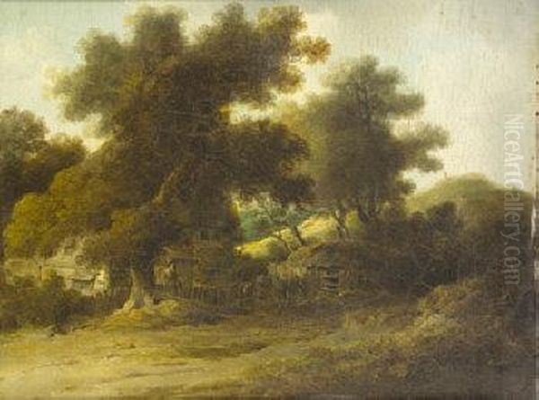 Figure And Cottages In Landscape - view 1