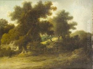 Figure And Cottages In Landscape by James Arthur O'Connor