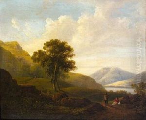 Figures In A Lake And Mountain Landscape by James Arthur O'Connor