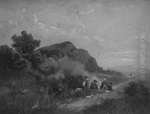 Figures Resting By The Path, With Mountainous Landscape Beyond Figures Resting By The Path, With Mountainous Landscape Beyond