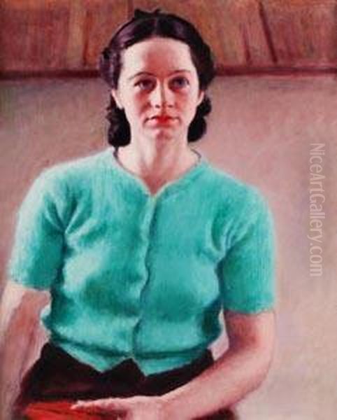 Woman In A Turquoise Cardigan - view 1