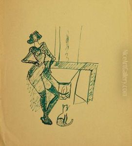La Femme Au Chat Pres De La Cheminee by Roderic O'Conor