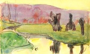 Paysage Aux Trois Saules Pres De La Riviere