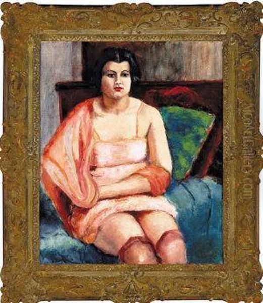 Girl Sitting On A Green Divan - view 1