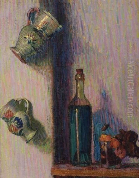 Flowers, Bottle And Two Jugs - view 1