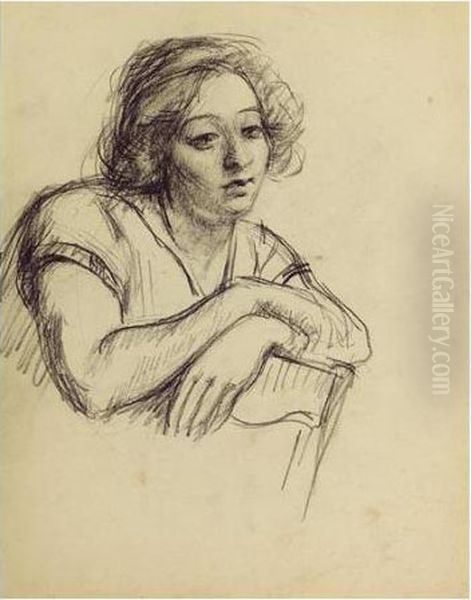 Woman Leaning Over The Back Of A Chair - view 1