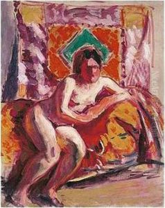 Seated Nude Against Orange by Roderic O'Conor
